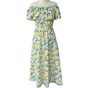 Flounce Floral Maxi Dress Womens M Off the Shoulder Short Sleeve Sugar + Lips